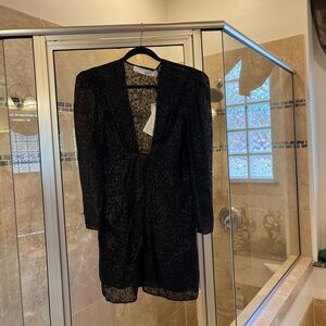 IRO black shear sparkle dress.  Deep beck plunging neck